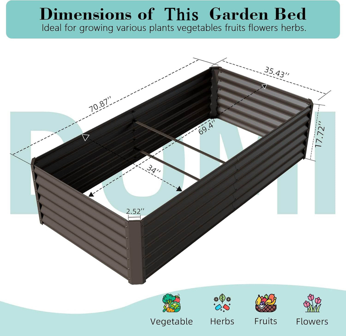 Galvanized Raised Garden Bed with Durable Metal Construction - Brown or Dark Gray