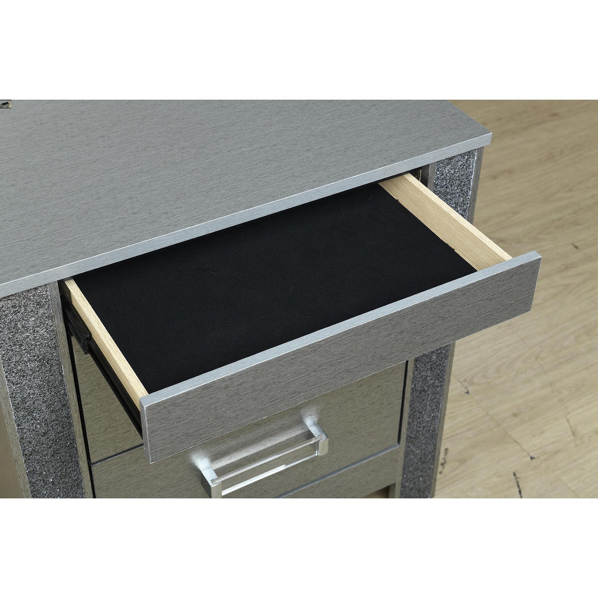 Lorenzo Nightstand with Hidden Compartment and Acrylic Handles – Silver