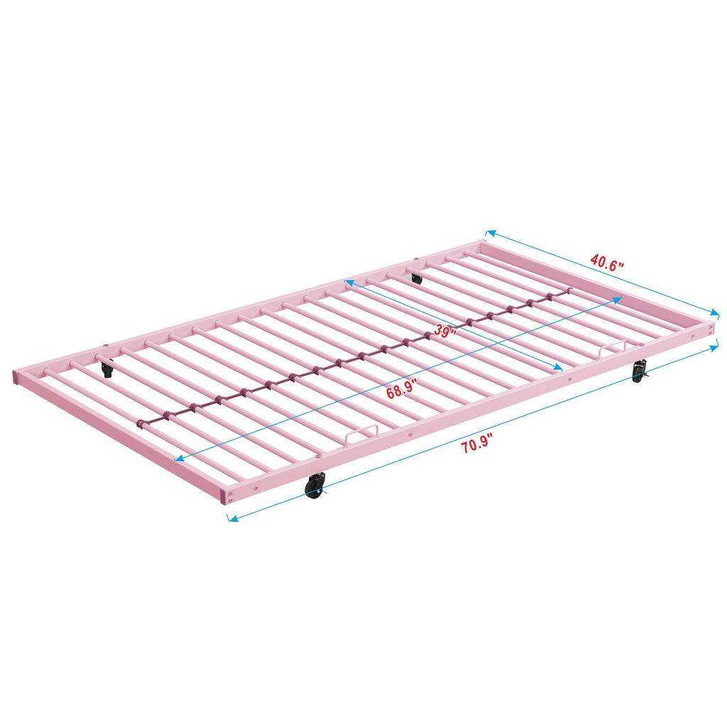Twin Over Twin Bunk Bed with Trundle - Sturdy Metal Frame - Pearl Silver, White, or Pink