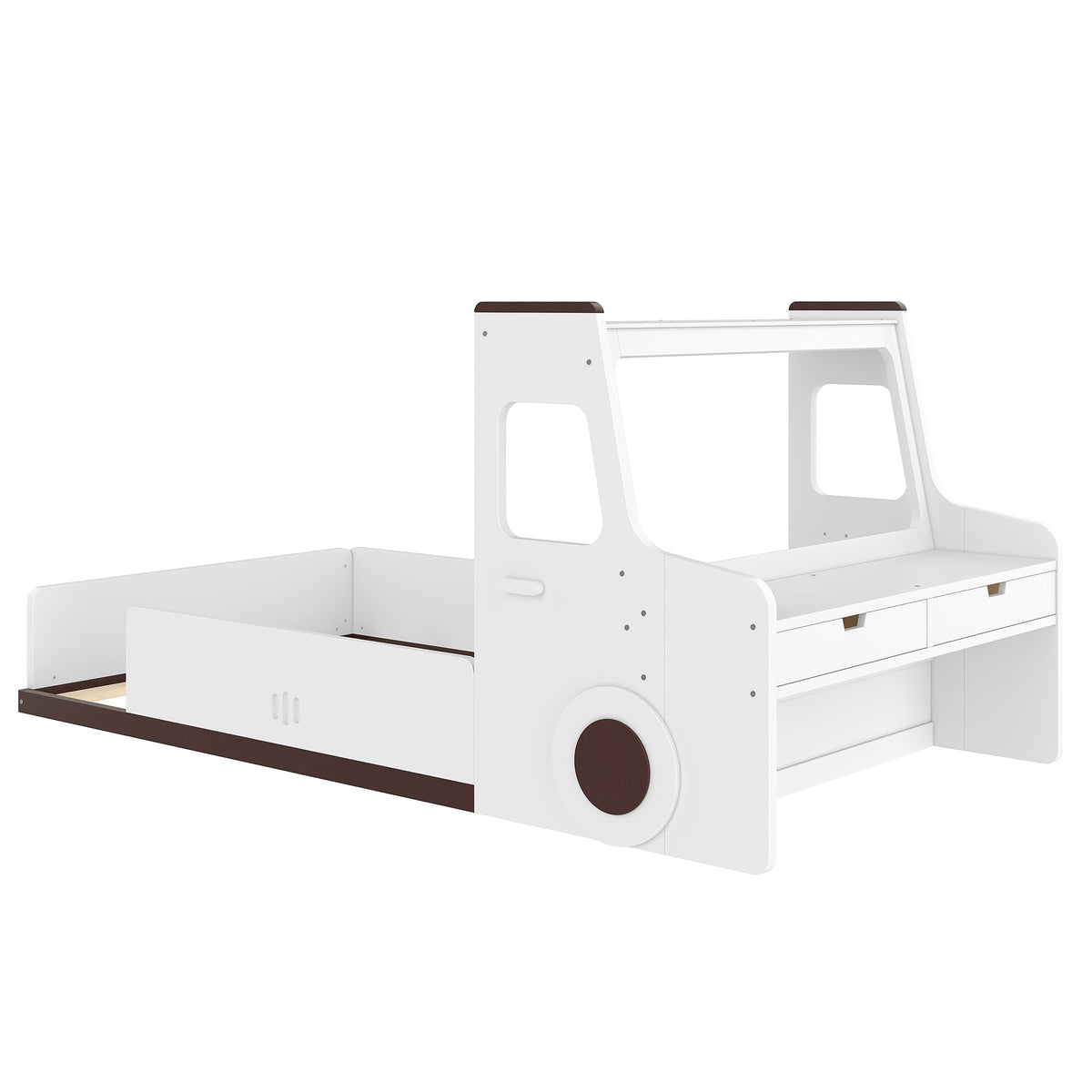 Twin Size Car-Shaped Floor Bed with Storage Drawers - Pine Wood