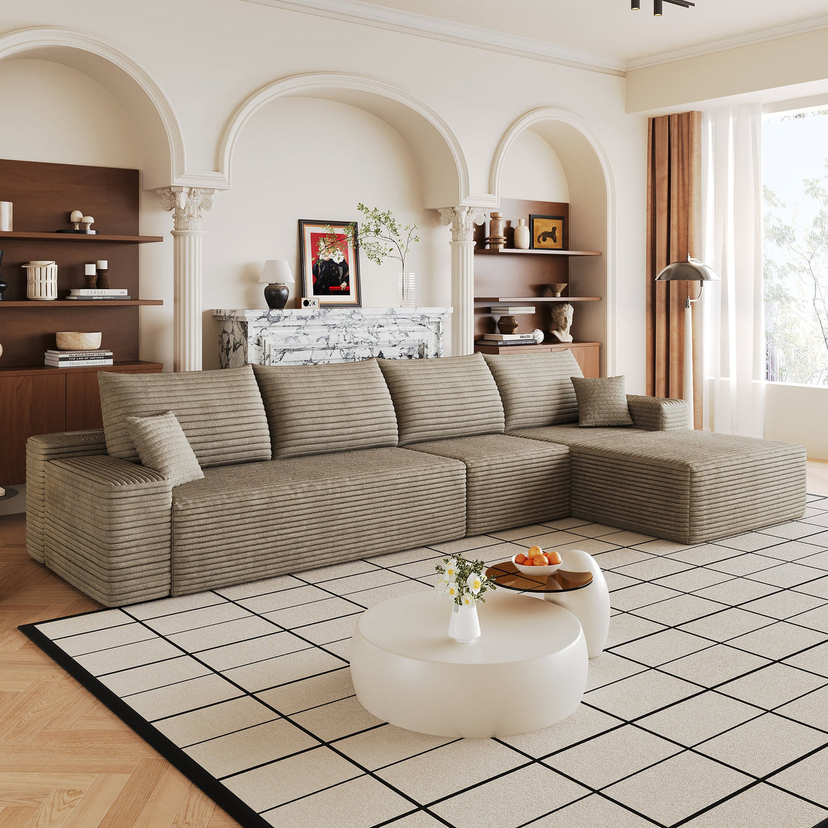 134" Cloud Sectional Couch with L-Shaped Chaise - Camel Corduroy