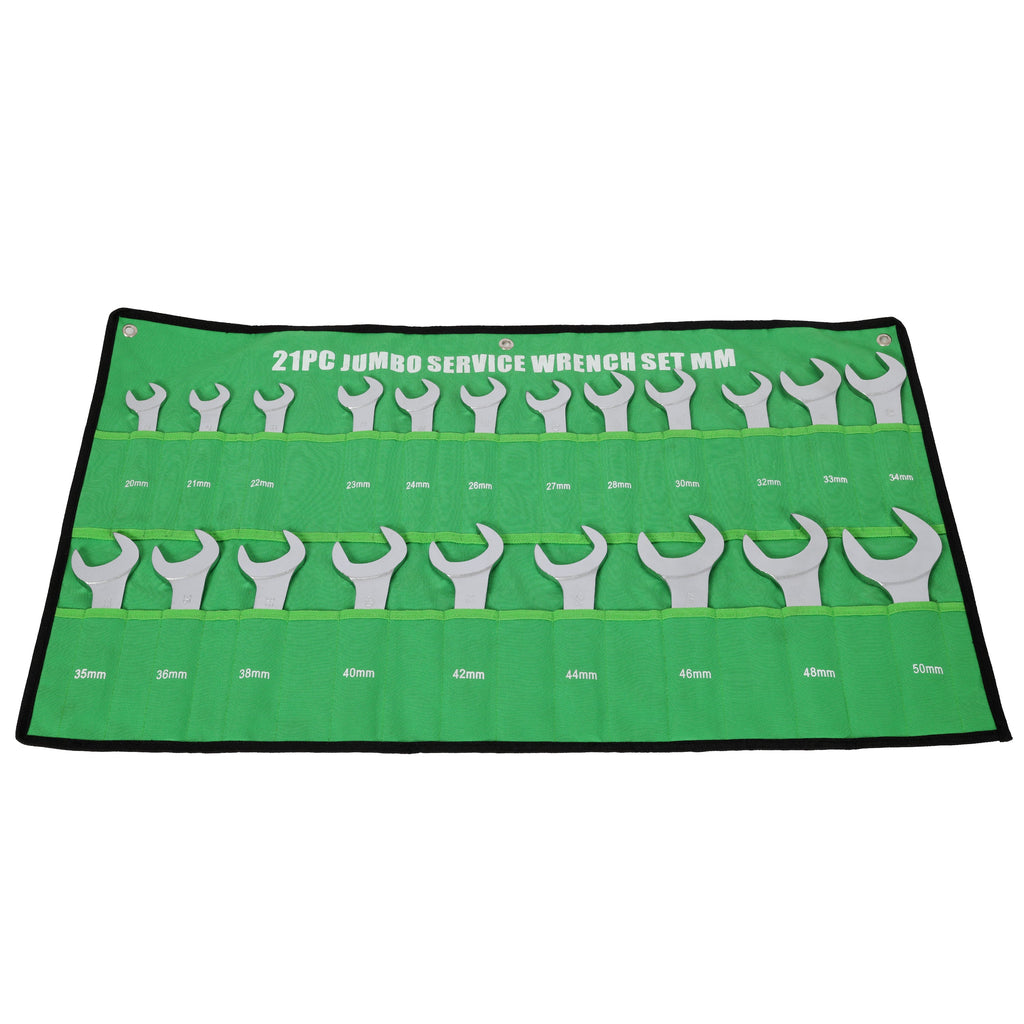 21PCS Metric Jumbo Service Wrench Set with Storage Pouch - Chrome