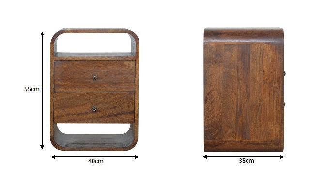 Solid Wood Chestnut Curve 2-Drawer Nightstand