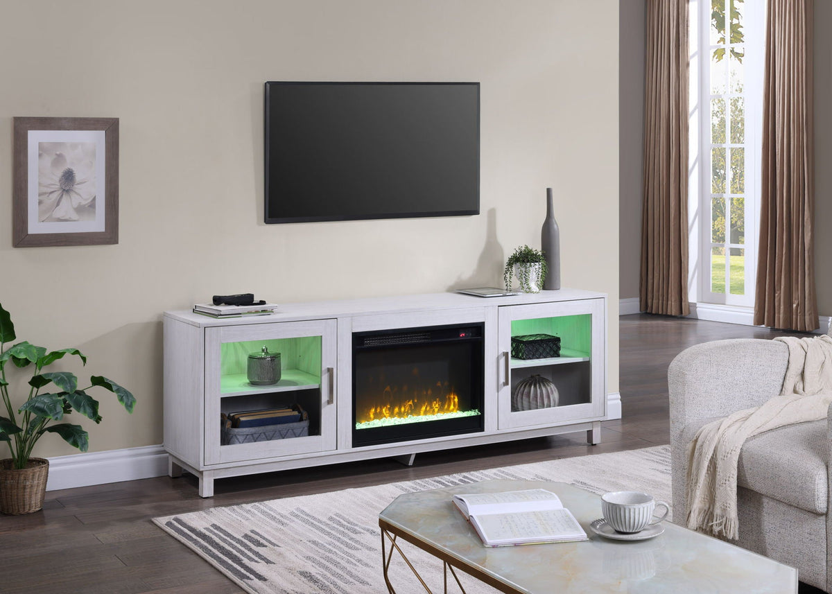 White Walnut Fireplace TV Stand Console with Integrated Heater - 70 Inch