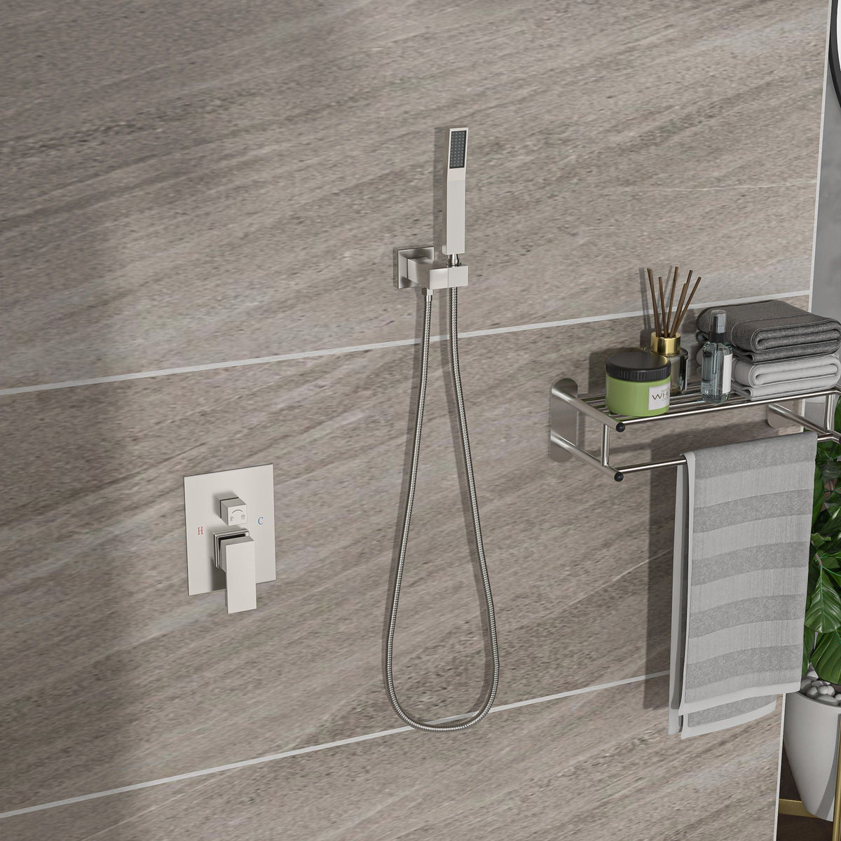 Dual Shower Head 16" Ceiling Mount Shower System with Pressure-Balanced Valve - Gray