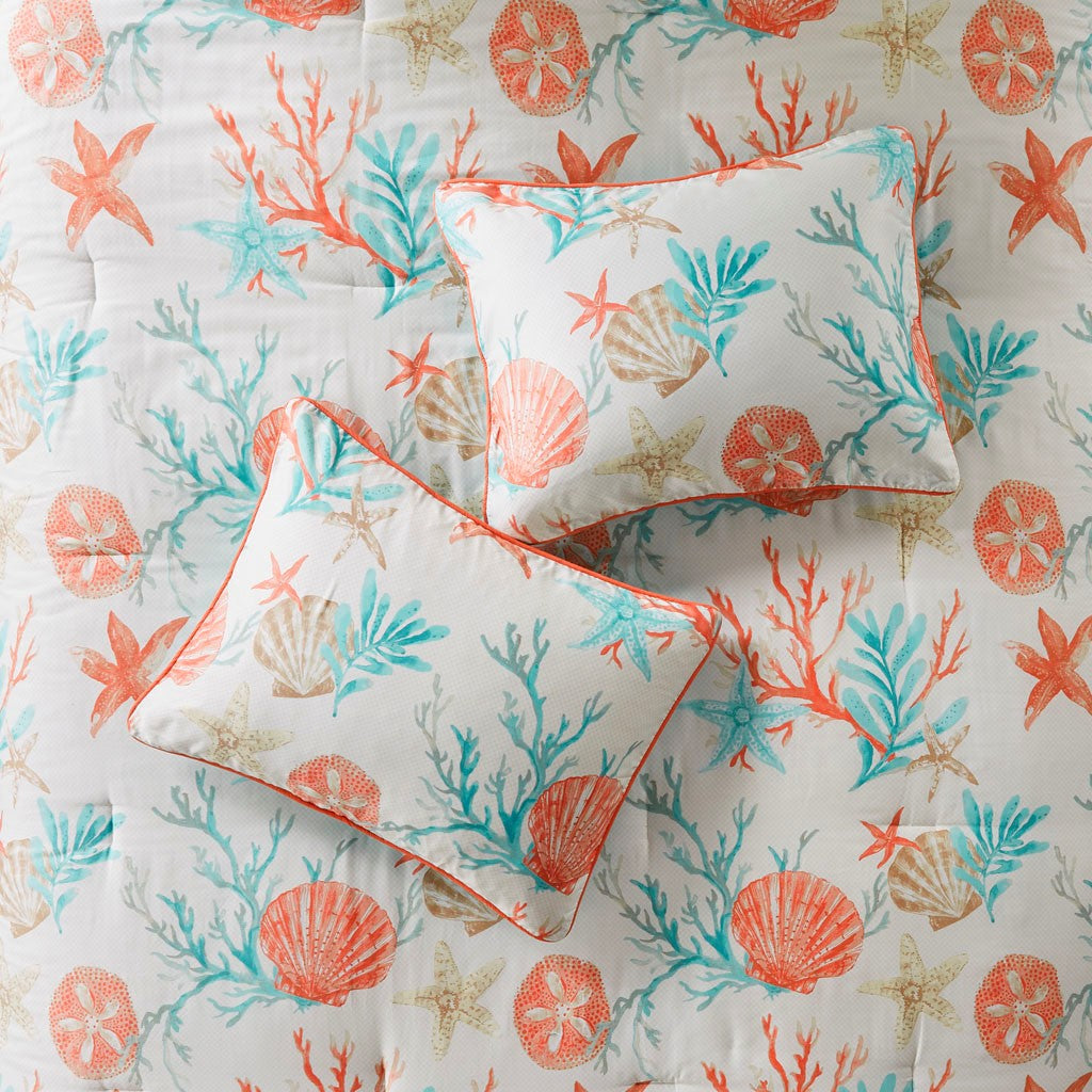 Cotton Sateen Comforter Set with Decorative Pillows - Coral