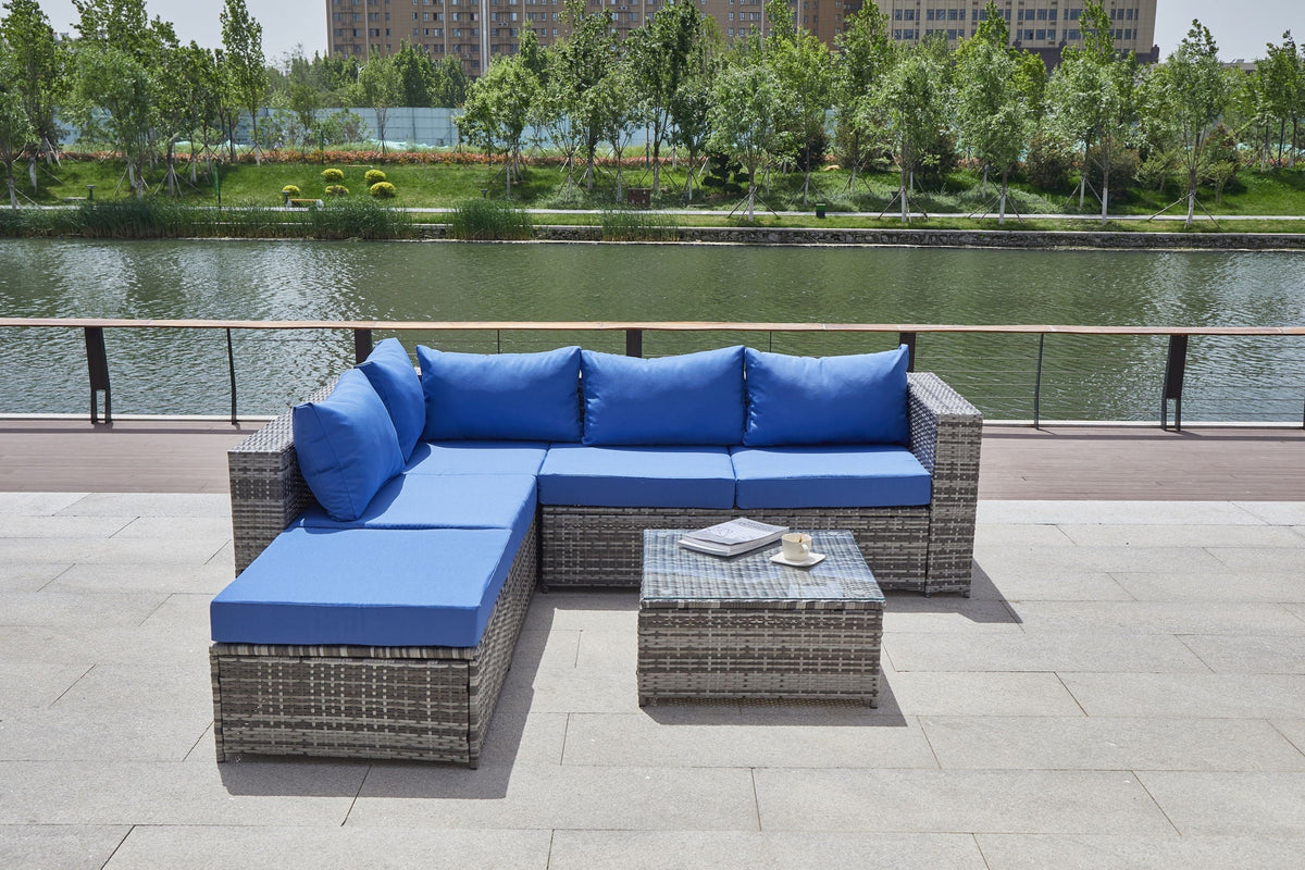 Dark Gray Patio Sofa With Cushions and Table - All-Weather Wicker