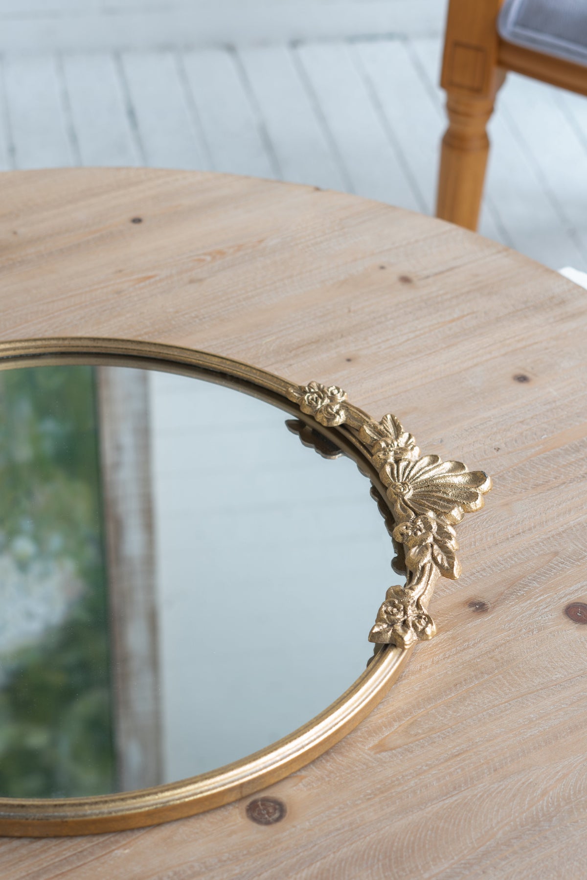 Gold Mirror Tray with Leaf Detailing - 19" W x 16" D x 1" H