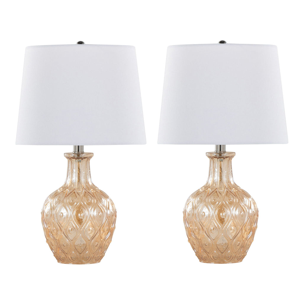 Beige Round Contemporary Lamp Set with Drum Shade - Set of 2