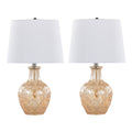 Beige Round Contemporary Lamp Set with Drum Shade - Set of 2