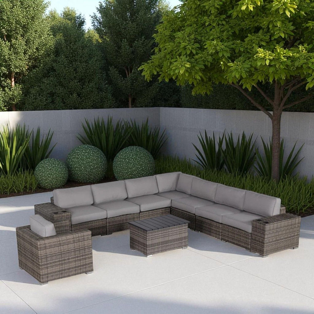 Modern Patio Rattan Sectional Set with Cushions - Multiple Set Options