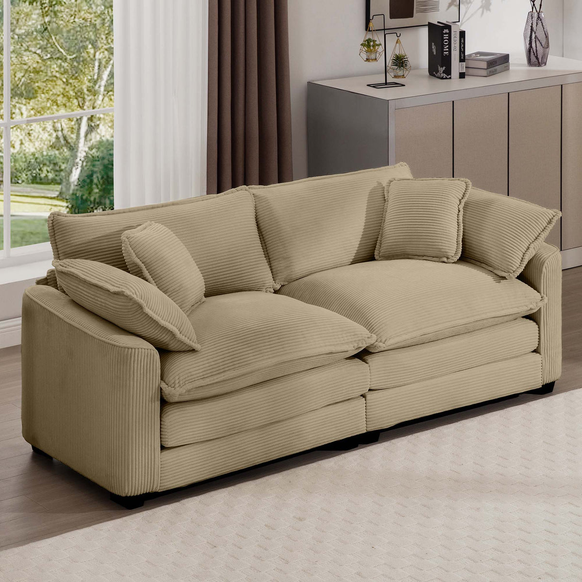 Modern Upholstered Deep Seating Loveseat with 4 Pillows - Multiple Colors