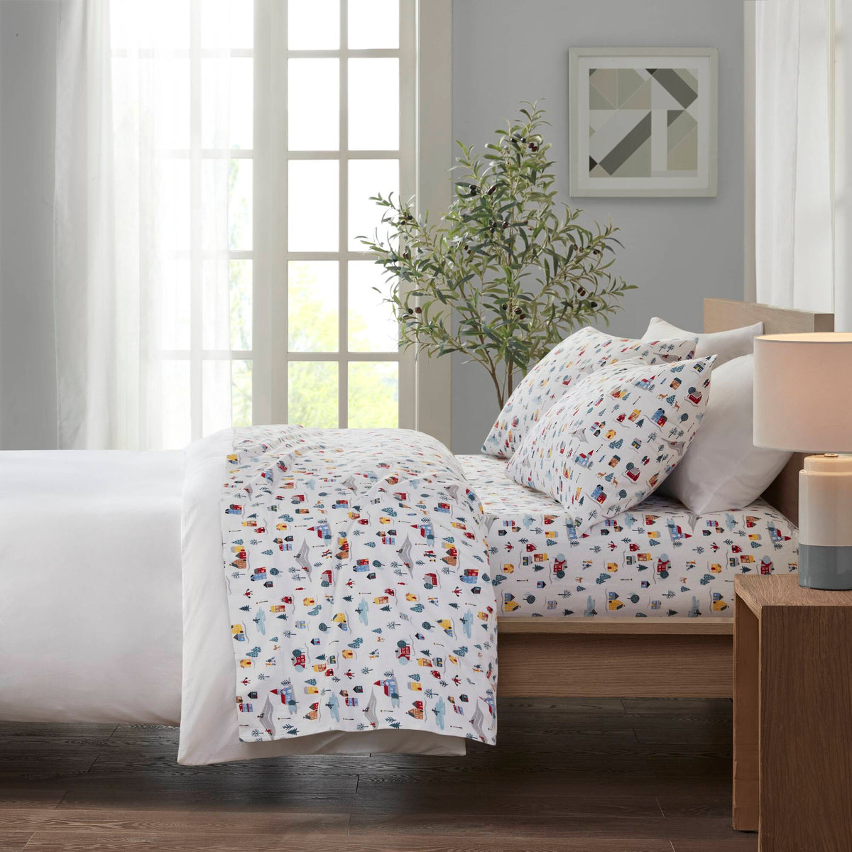 4 Piece King Printed Sheet Set with Contemporary Design - Cotton