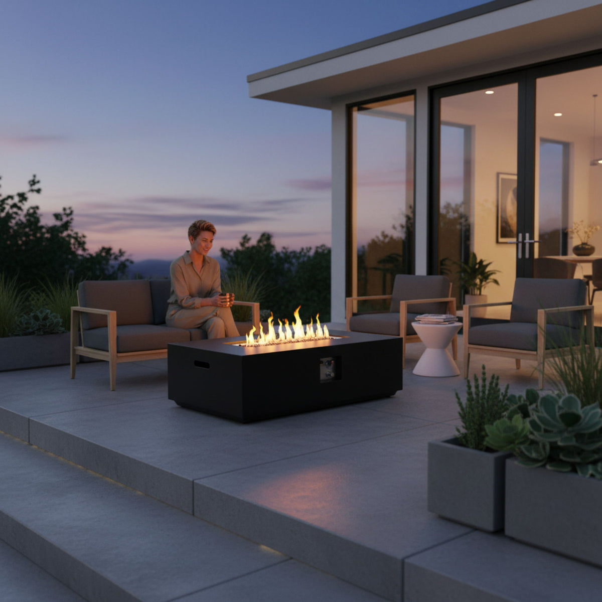 Charcoal Fire Pit Table with 50,000 BTU Output - Fiber Concrete