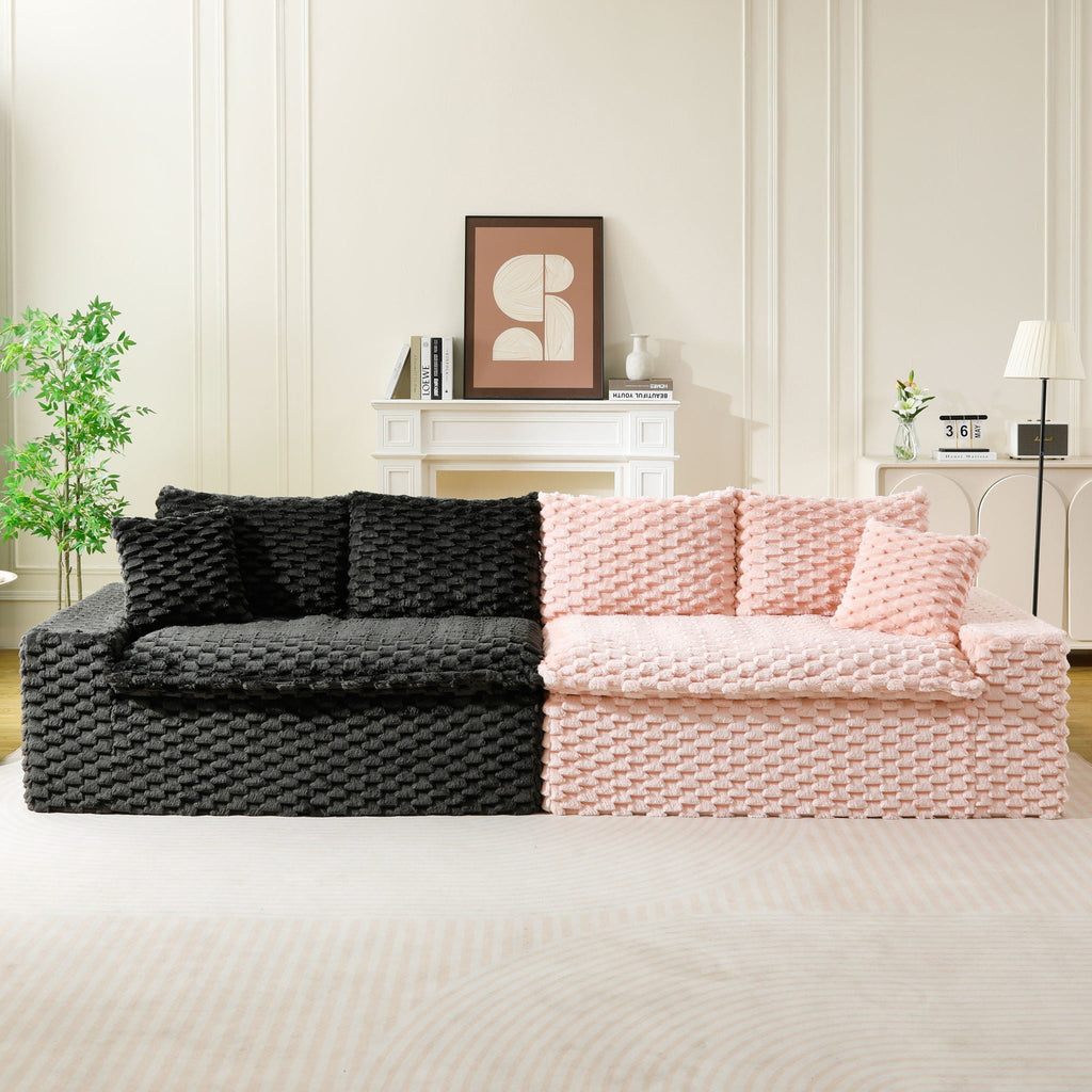 Multifunctional 4-Seater Stationary Sofa with Adjustable Layout - Pink & Black