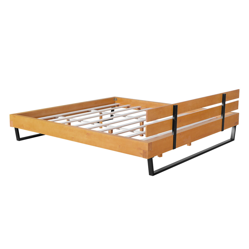 Pine Wood King Bed Frame with Iron Accents - Natural/Black