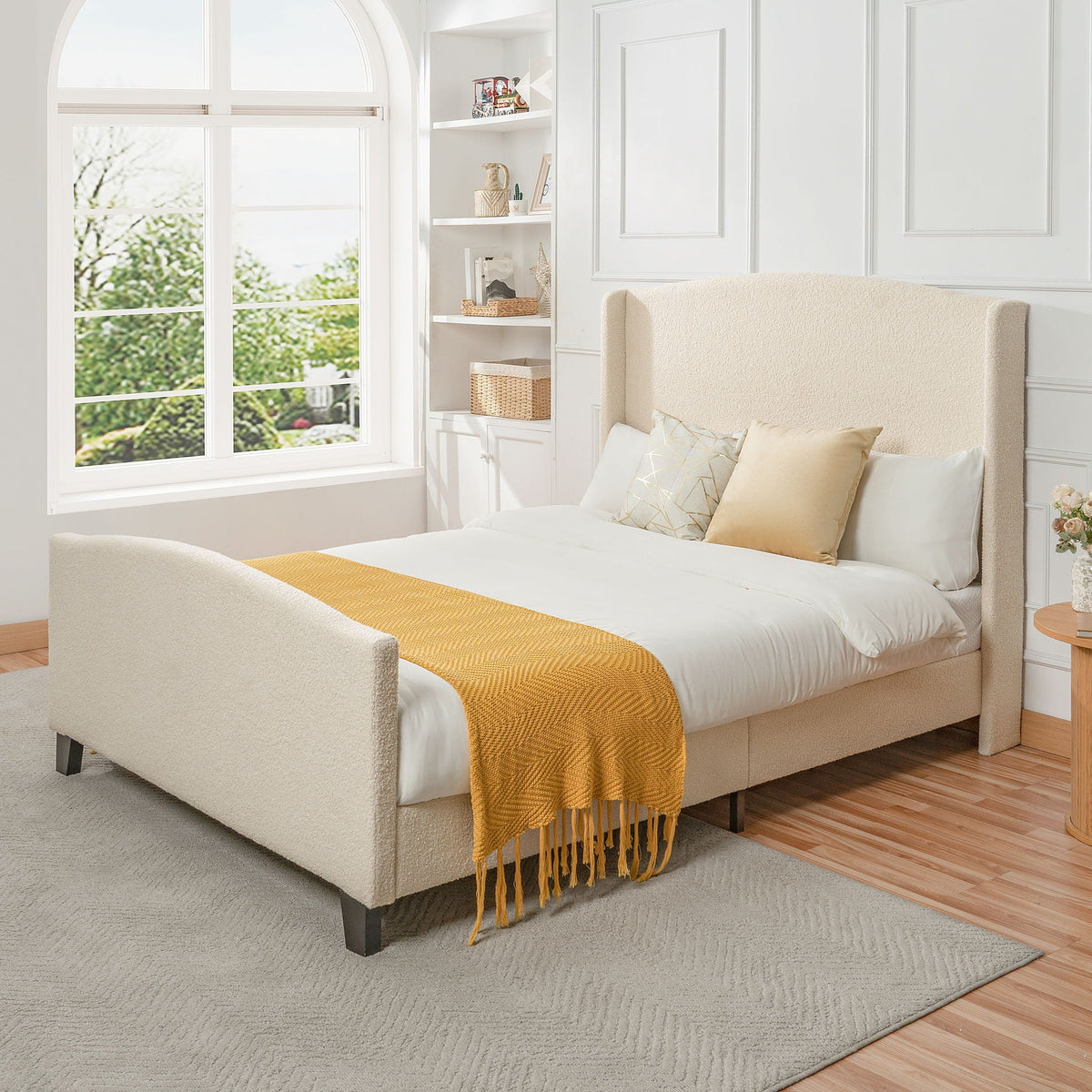 Platform Bed Frame with Tall Headboard and High Footboard - White or Gray