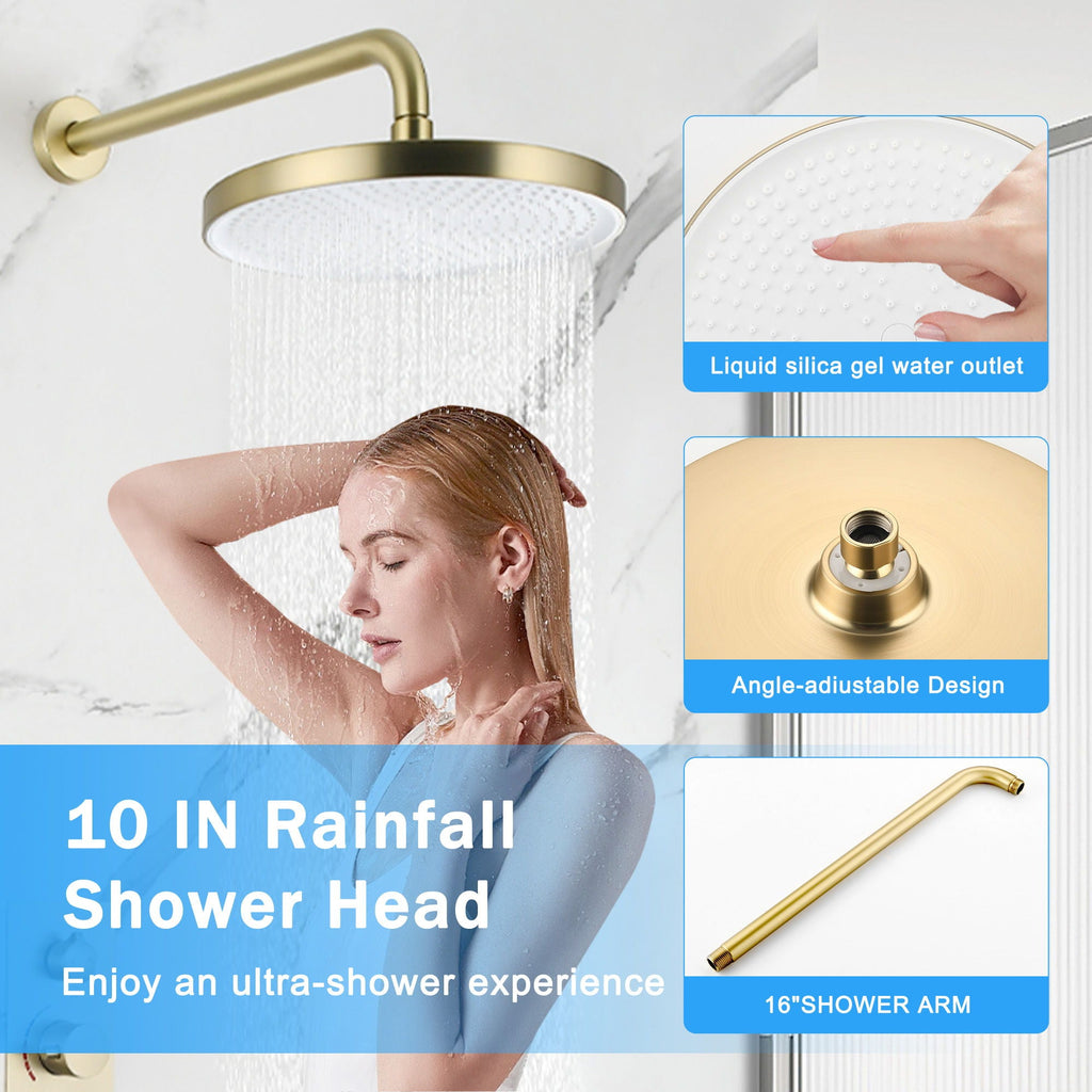 10" Shower System Set with Control Valve – Solid Brass – Gold or Black