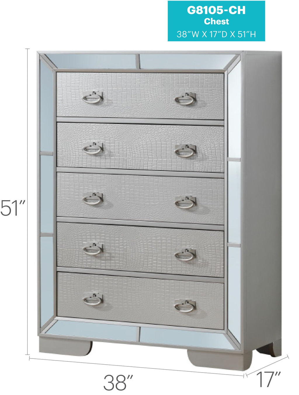 Sleek Contemporary Storage Chest with Ample Storage - Pearl Silver or Beige