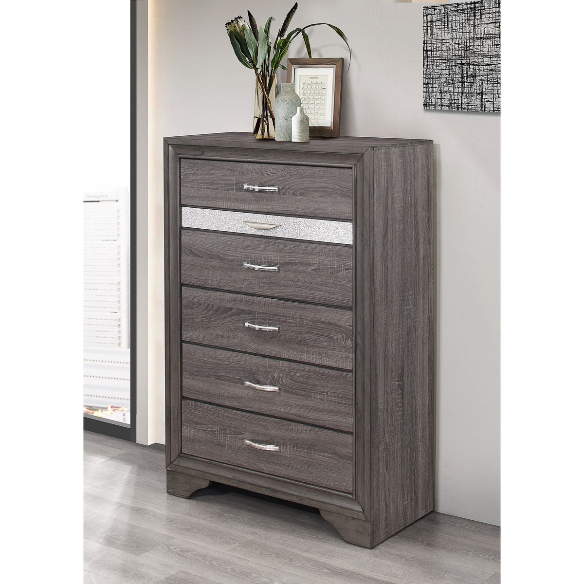 Gray Sparkle Accent Chest with Jewelry Drawer - Ryder