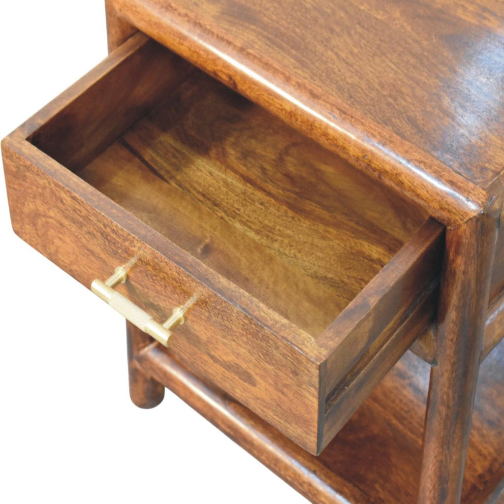 Solid Wood Regency Nightstand with Drawer and Open Shelf - Chestnut