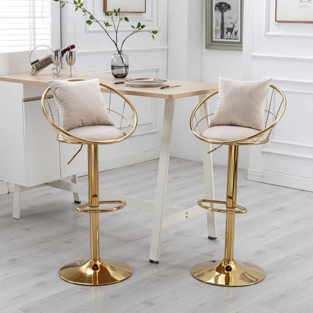 Adjustable Velvet Bar Stool Set with 360° Rotation - Multiple Colors