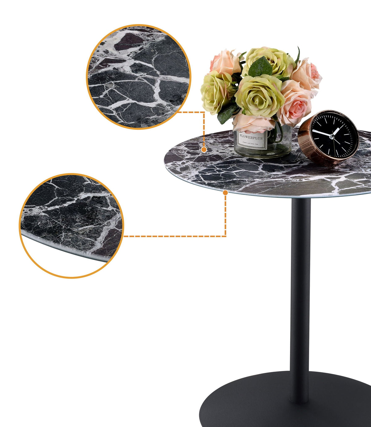 Marble Textured Top End Table - Circa Collection - White, Black, Gray