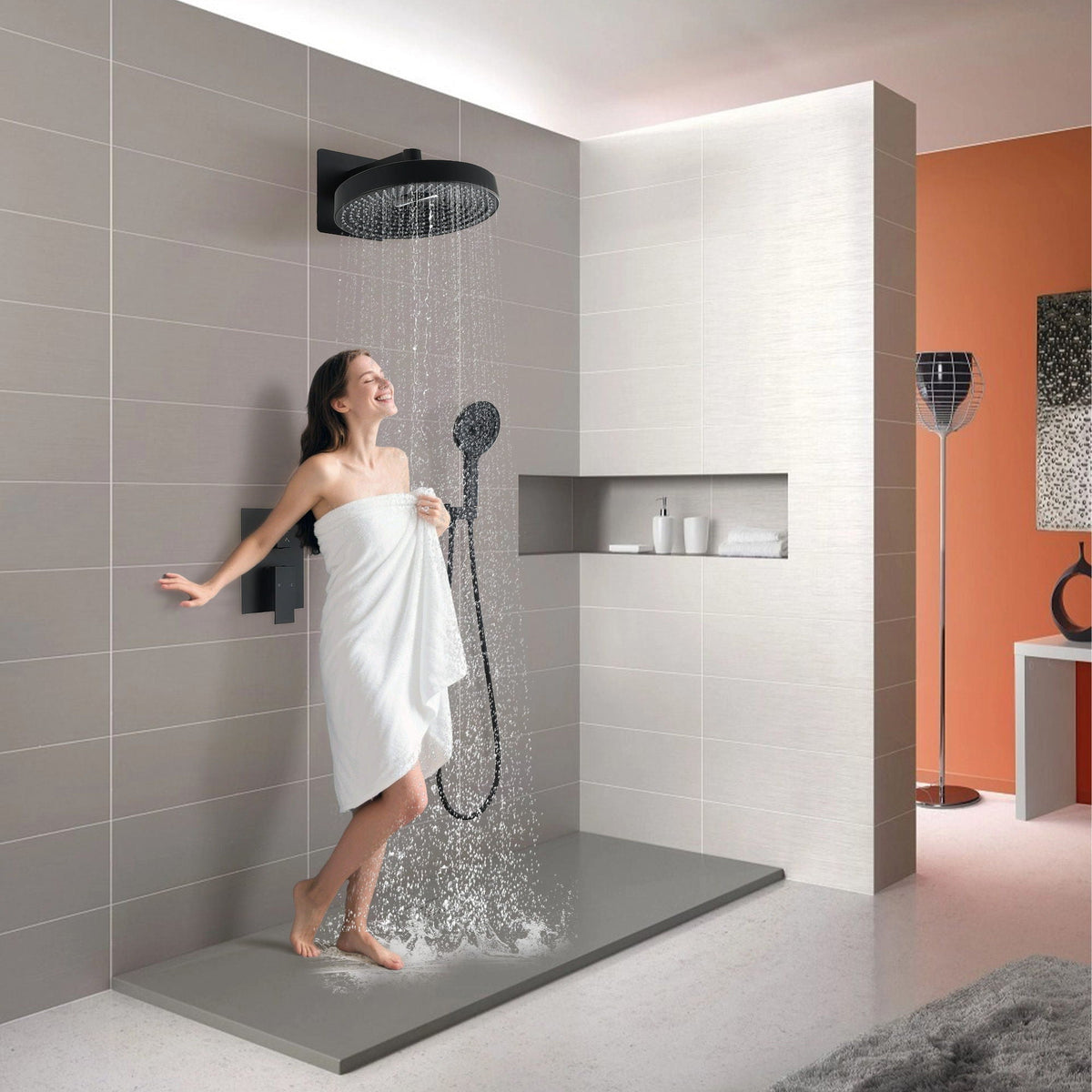 Matte Black Concealed Shower System with Dual Control Valve - Matte Black