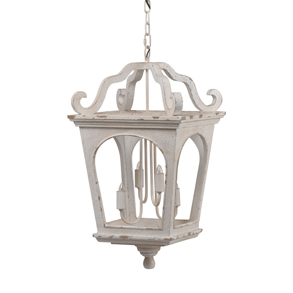 4 Light Wood Chandelier with Adjustable Chain - Cream White