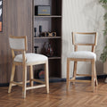 Upholstered Counter Stools Set of 2 with Ergonomic Back - Beige & Natural