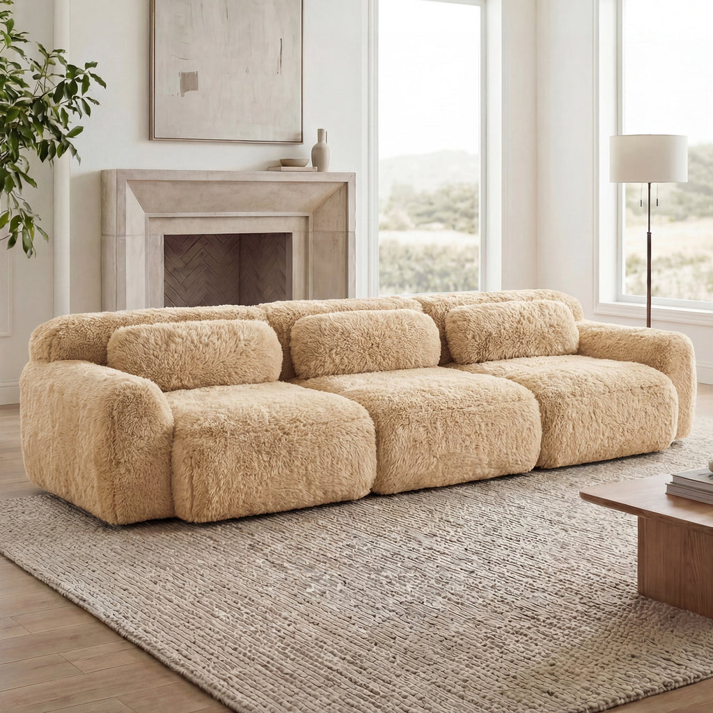 114'' Soft And Fluffy Modular Sectional Sofa with Plush Fabric - Neutral