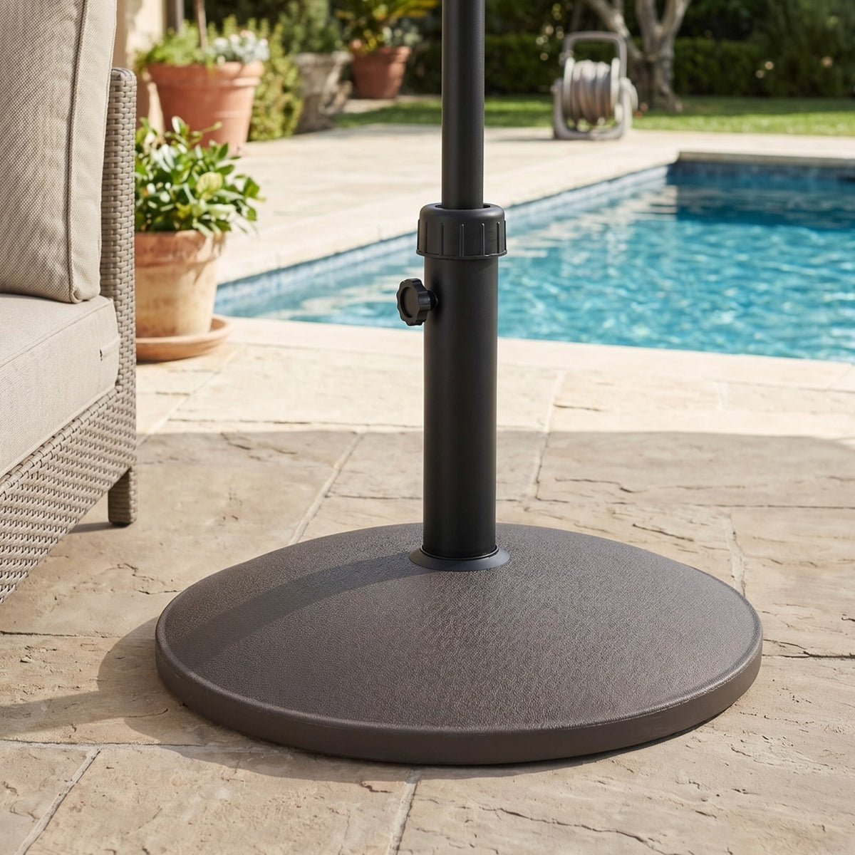 Brown Outdoor Umbrella Base with 35 lb Concrete Core – Stable & Weather Resistant
