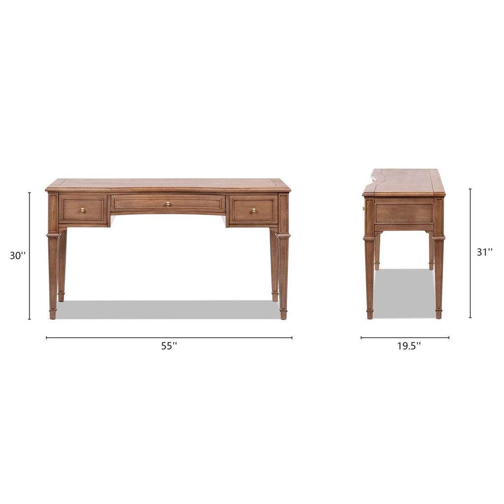Brown Executive Desk with 3 Drawers - Satin-Gold Hardware