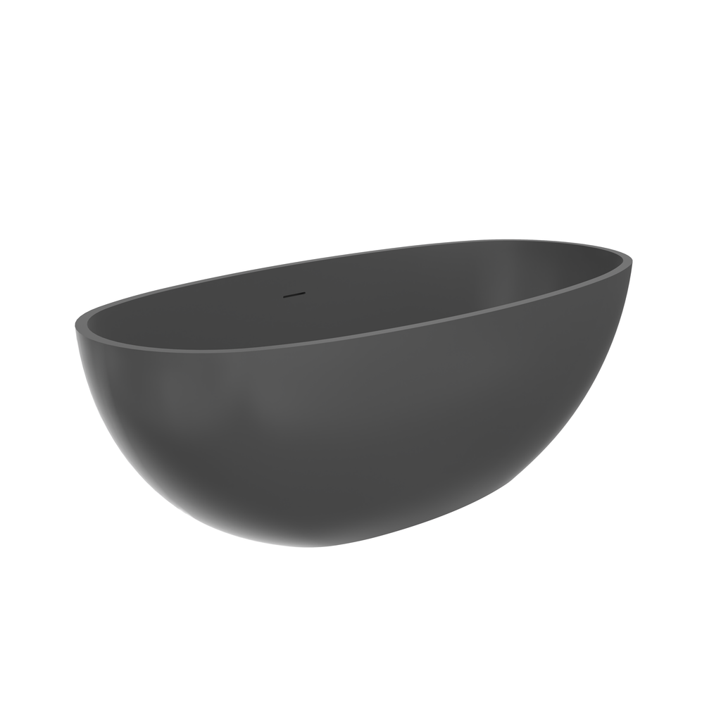 65.2 Inch Freestanding Solid Surface Soaking Bathtub with Spacious Interior - Dark Grey