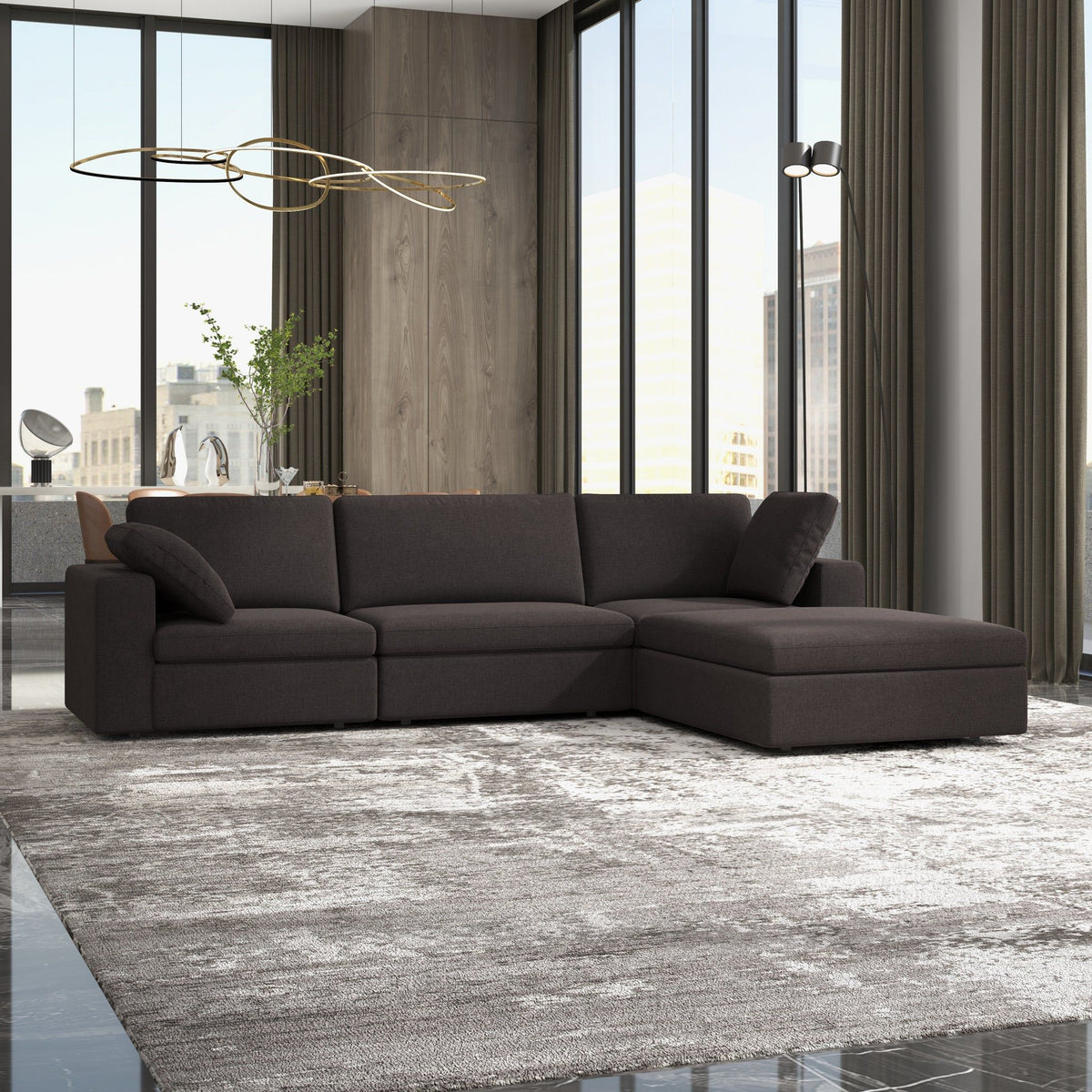 Dark Gray Modular Corner Sectional Sofa with Mid-Century Modern Design - Left Arm Facing
