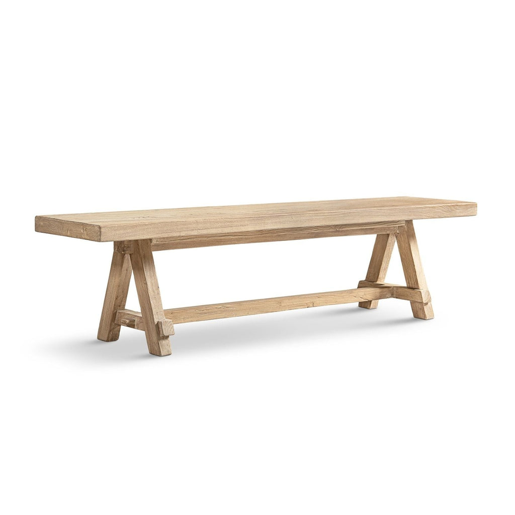 Natural Dining Bench with Pillar Base - Solid Reclaimed Elm