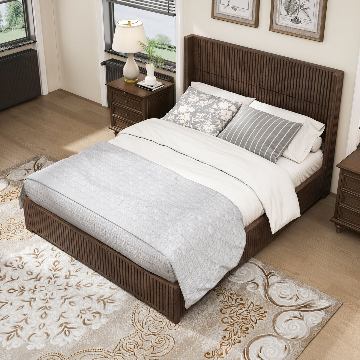 Platform Bed Frame with Headboard, Floor Standing Design - Queen & King