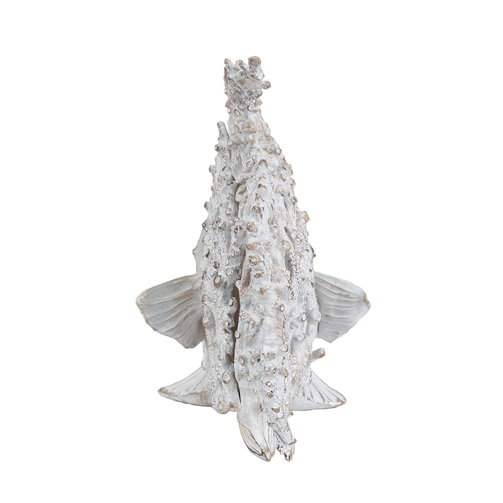 Decorative Polyresin Angelfish Sculpture with Coral Texture - White