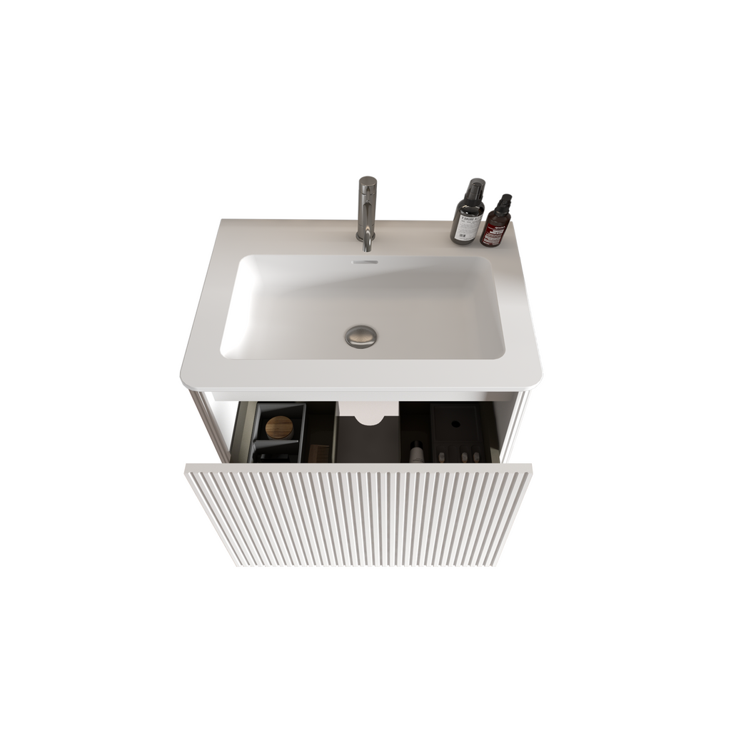 24" Striped Soft White Bathroom Vanity with Integrated Ceramic Sink - Soft White