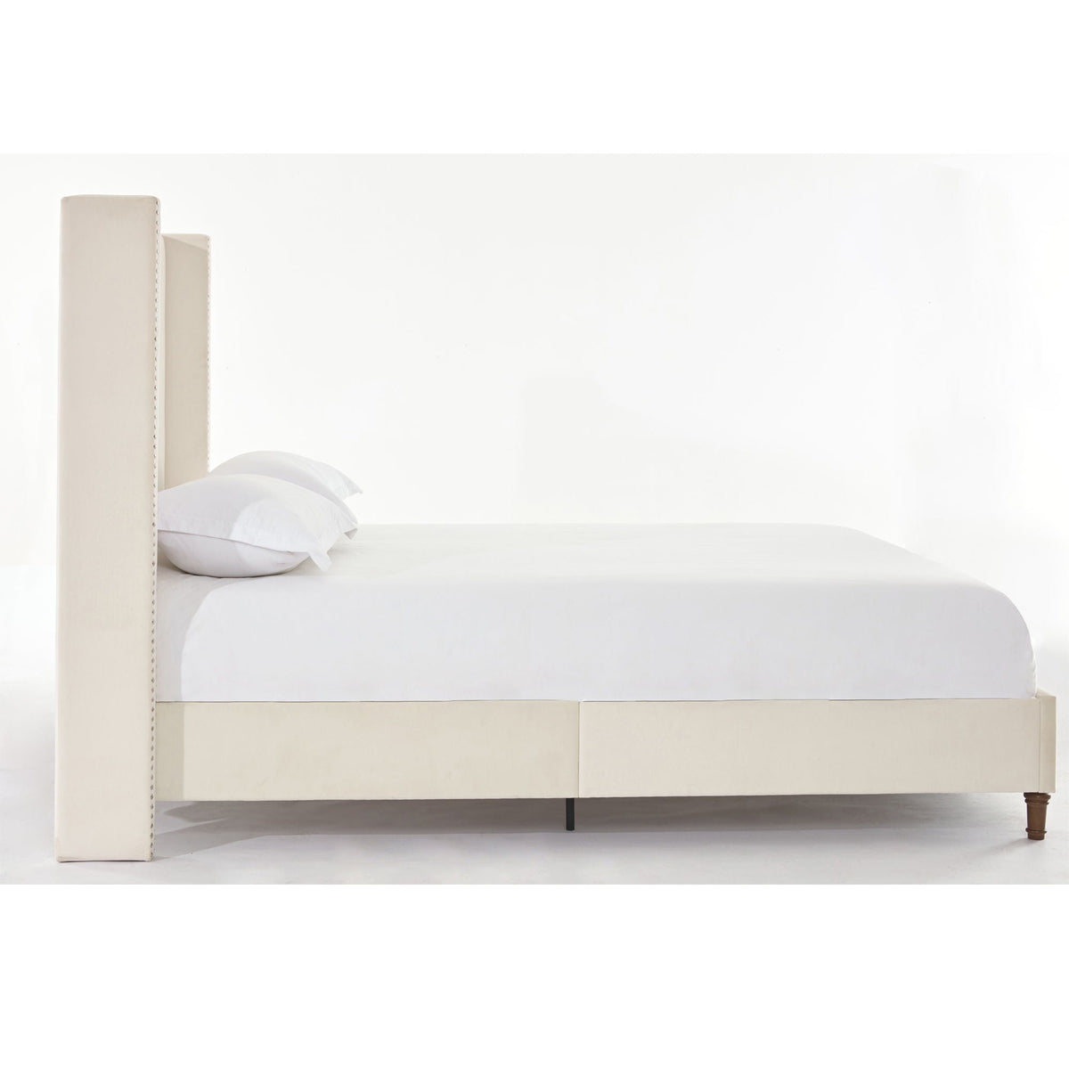 Upholstered Bed with 54" High Headboard and Hand Buttoned Tufting - White or Blue