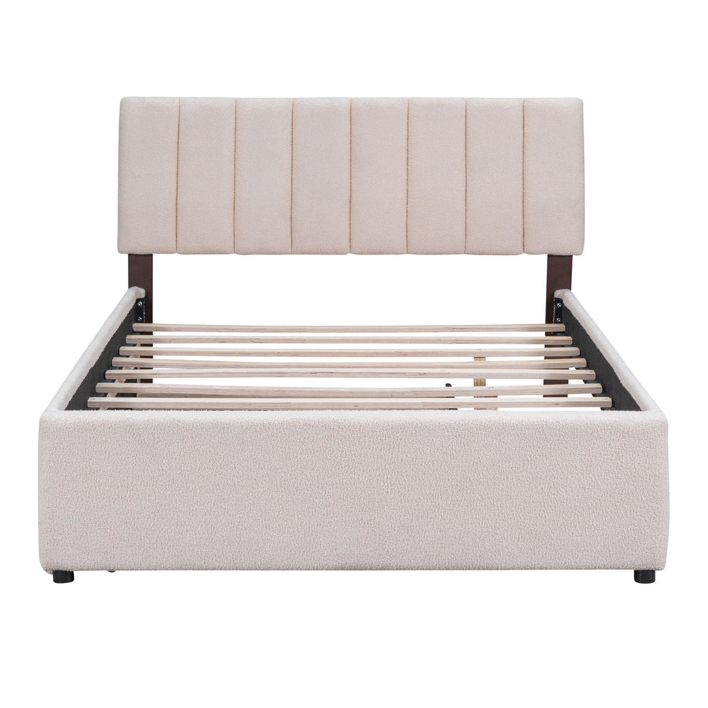 Upholstered Platform Bed With Trundle and LED Lights - Full or Queen