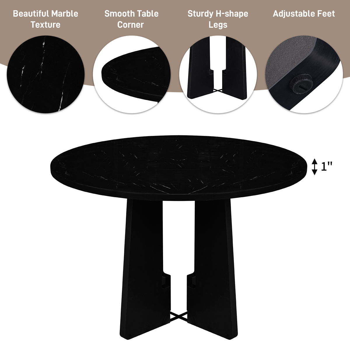 5 Piece Round Dining Table Set with Upholstered Chairs - Black or White