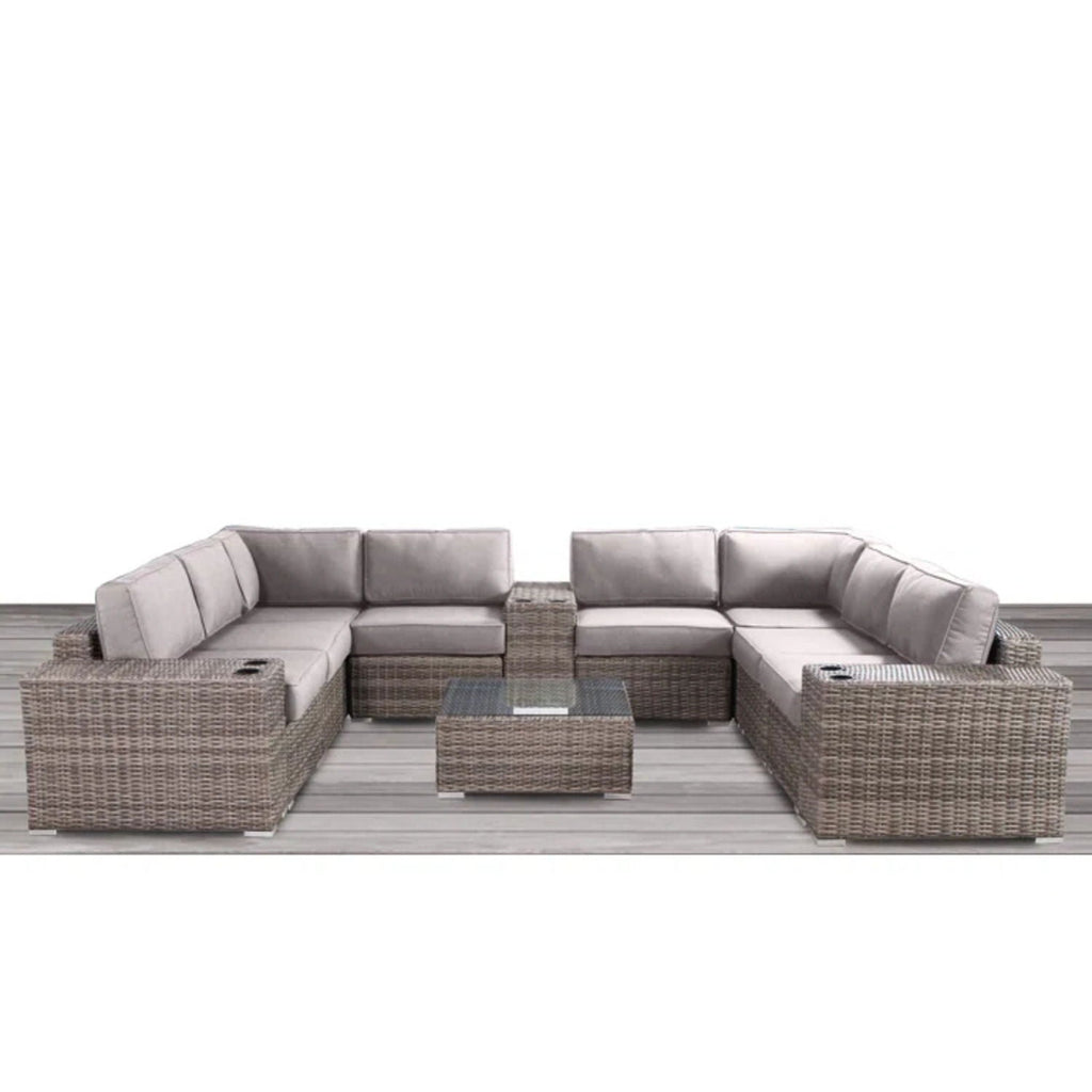 Modern Patio Rattan Sectional Set with Cushions - Multiple Set Options