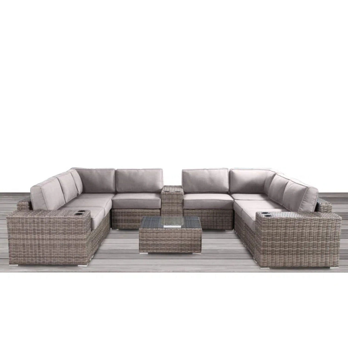 Modern Patio Rattan Sectional Set with Cushions - Multiple Set Options
