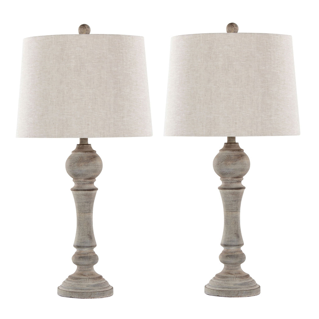 Farmhouse Poly Table Lamp Set with Spindle Base - Gray or White