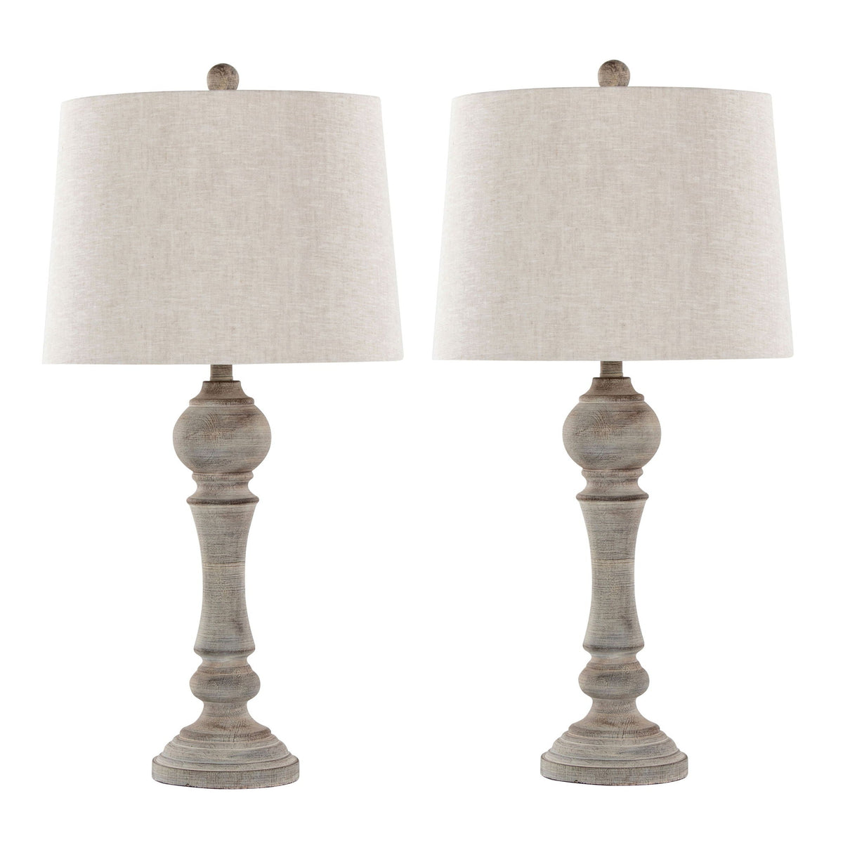 Farmhouse Poly Table Lamp Set with Spindle Base - Gray or White