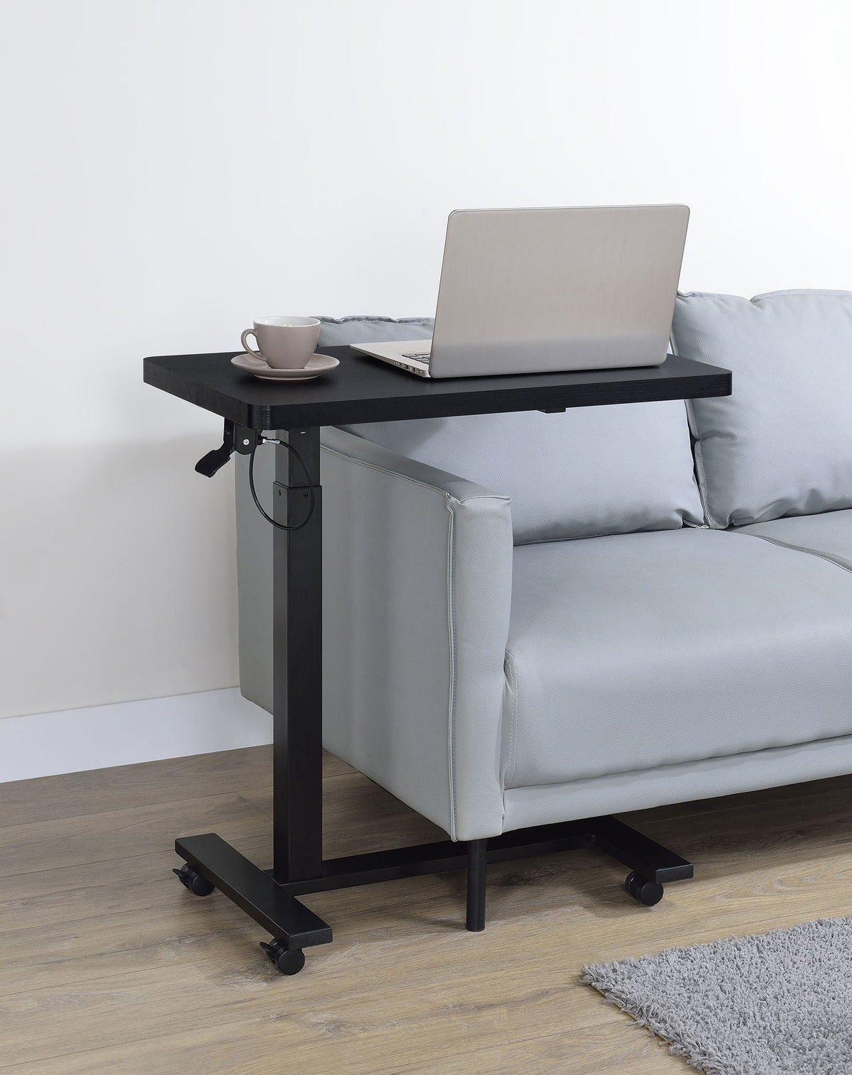 Westpark Pneumatic Adjustable C-Shape Side Table with Casters Black