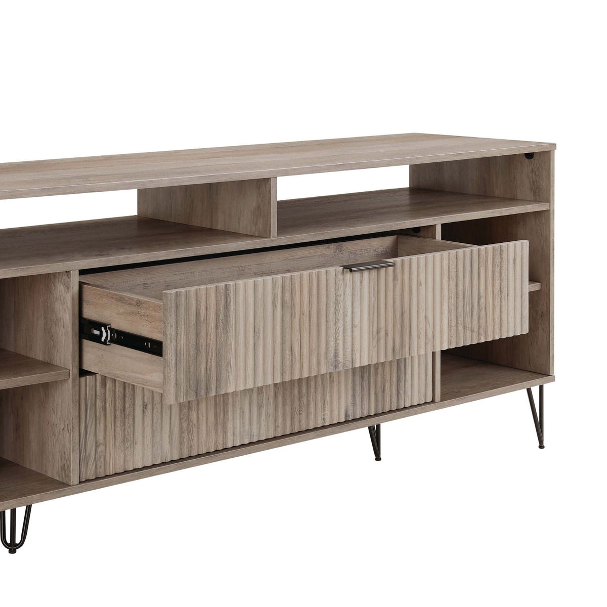 Fluted TV Stand with Storage and Metal Legs - Multiple Colors