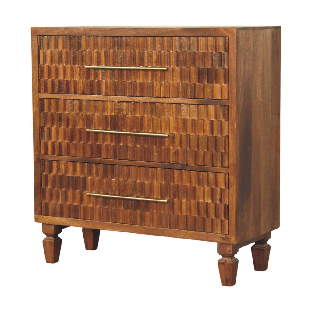 Solid Wood Cadiz Carved Chest with Handcrafted Detailing - Chestnut Finish