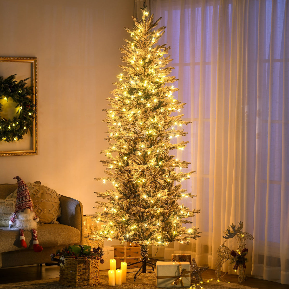 7.5ft Prelit Artificial Christmas Tree with Snow Flocked Branches - Warm Clear Lights